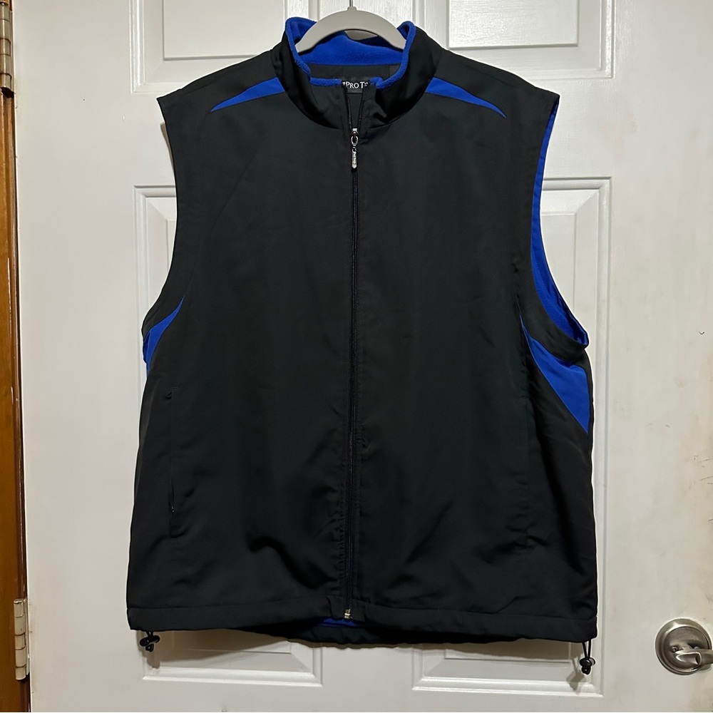 Pro Tour Vest Men Lg Black/Blue Polyester Fleece Full‎ Zip Athletic Casual Golf
